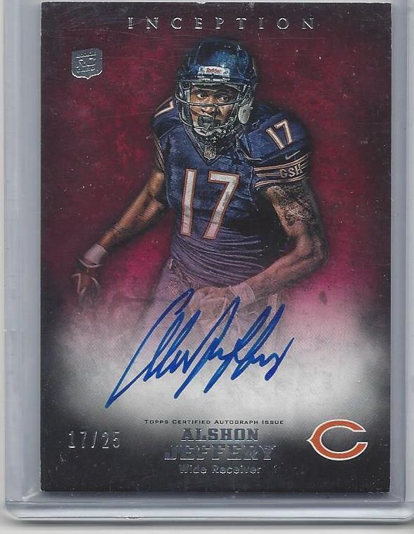 1/1 ALSHON JEFFERY 2012 TOPPS INCEPTION RED ON CARD AUTO RC #D 17/25 JERSEY #17!