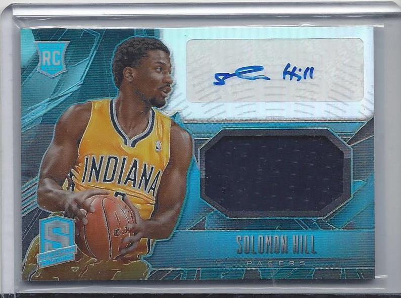 SOLOMON HILL 2013-14 PANINI SPECTRA LIGHT BLUE PACERS JERSEY AUTO RC #D 56/99