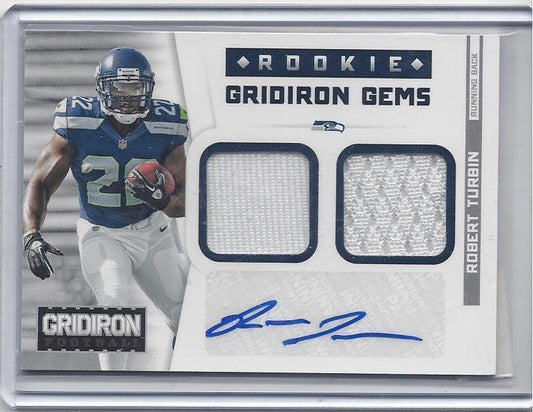 ROBERT TURBIN 2012 GRIDIRON GEAR GEMS DUAL JERSEY AUTO RC #D 4/49