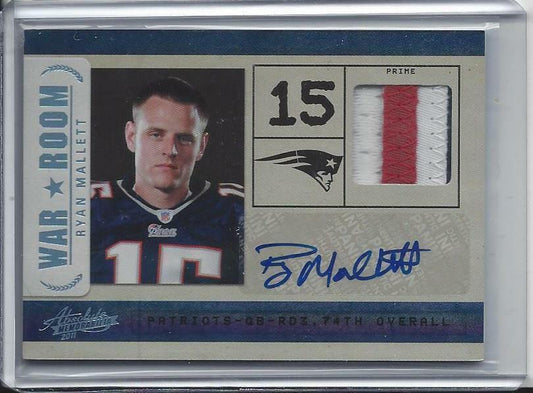 RYAN MALLETT 2011 ABSOLUTE WAR ROOM 3 COLOR PATCH ROOKIE AUTO RC #D 25/25