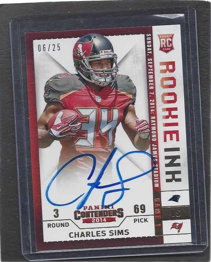 CHARLES SIMS 2013 PANINI CONTENDERS ROOKIE INK GOLD ON CARD AUTO RC #D 6/25