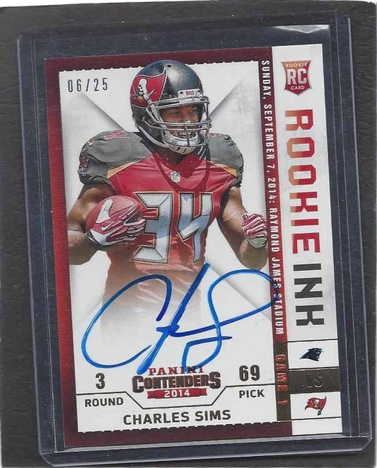 CHARLES SIMS 2013 PANINI CONTENDERS ROOKIE INK GOLD ON CARD AUTO RC #D 6/25