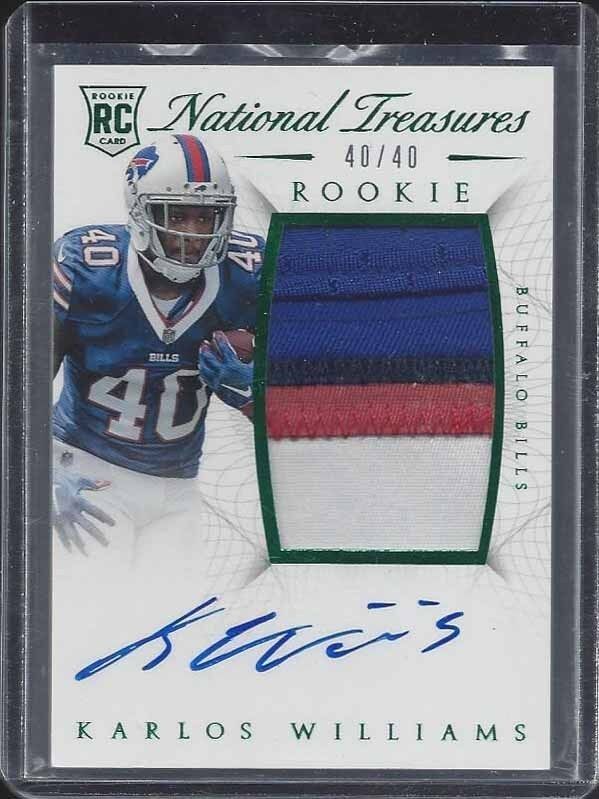 1/1 KARLOS WILLIAMS 2015 NATIONAL TREASURES JERSEY NUMBER PATCH AUTO RC #D 40/40
