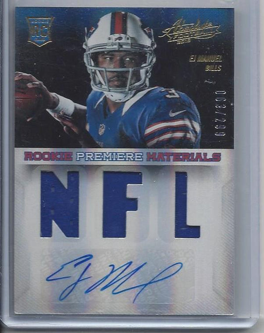 E.J. MANUEL 2013 ABSOLUTE RPM BILLS ROOKIE TRIPLE JERSEY AUTO RC #D 63/299