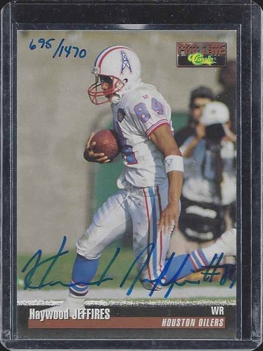 HAYWOOD JEFFIRES 1995 PRO LINE ON CARD OILERS AUTO #D 695/1470