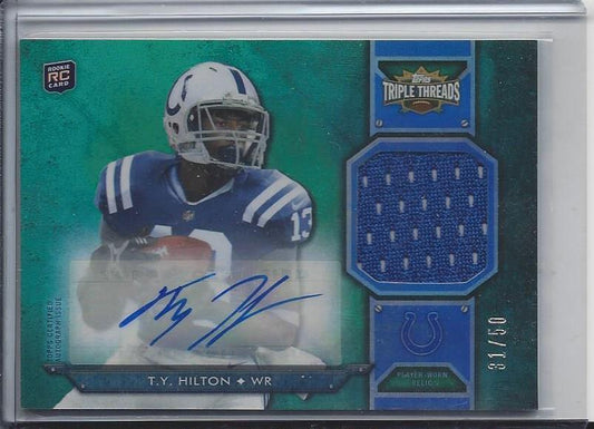 T.Y. HILTON 2012 TOPPS TRIPLE THREADS GREEN COLTS ROOKIE JERSEY AUTO RC #D 31/50