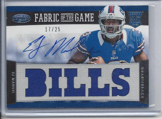 E.J. MANUEL 2013 CERTIFIED FABRIC OF THE GAME DIE CUT 5 JERSEY AUTO RC #D 17/25