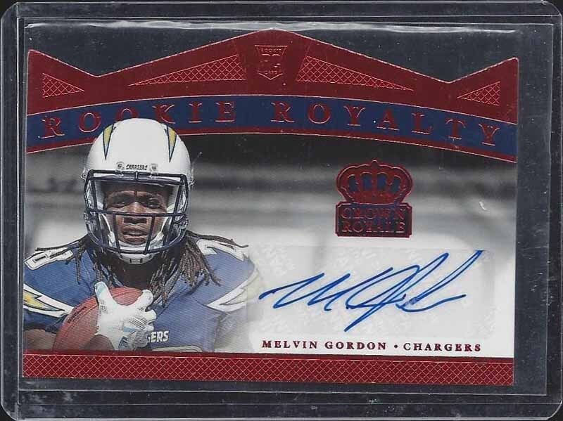 MELVIN GORDON 2015 CROWN ROYALE ROOKIE ROYALTY RED DIE CUT AUTO RC #D 4/10