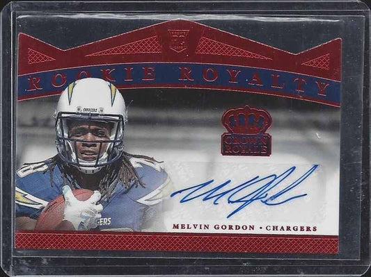 MELVIN GORDON 2015 CROWN ROYALE ROOKIE ROYALTY RED DIE CUT AUTO RC #D 4/10