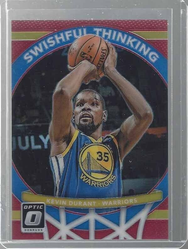 KEVIN DURANT 2017-18 DONRUSS OPTIC SWISHFUL THINKING RED HOLO PRIZM #D 21/99