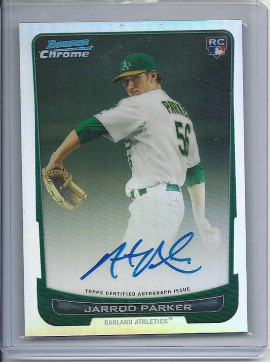 JARROD PARKER 2012 BOWMAN CHROME REFRACTOR A'S ON CARD AUTO RC #D 444/500