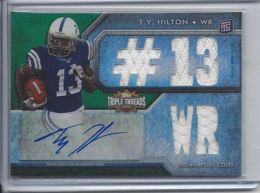 T.Y. HILTON 2012 TOPPS TRIPLE THREADS GREEN RPA COLTS TRI JERSEY AUTO RC #D 6/50