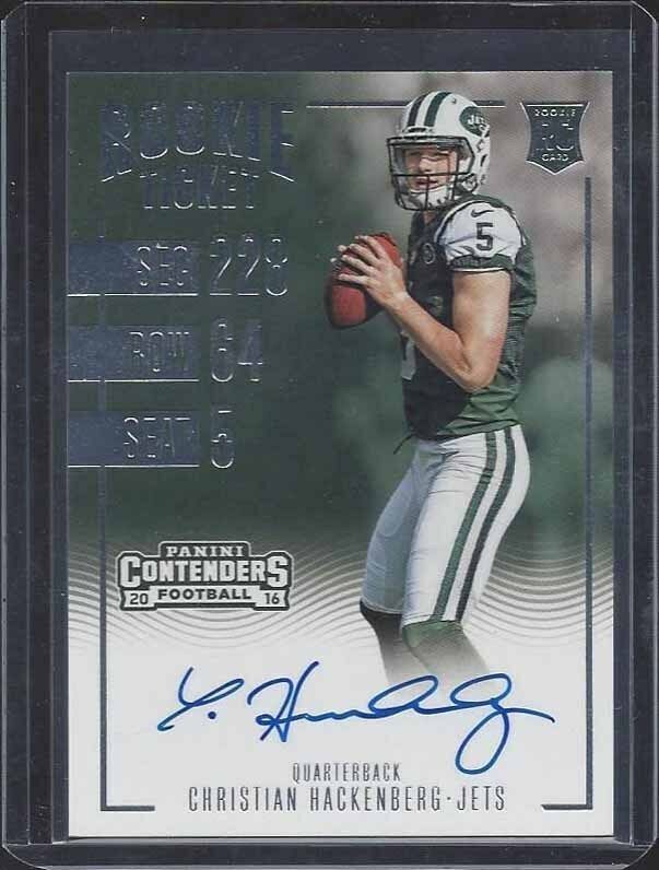 CHRISTIAN HACKENBERG 2016 PANINI CONTENDERS JETS ROOKIE TICKET ON CARD AUTO RC