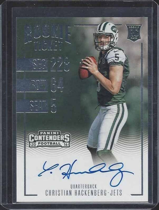 CHRISTIAN HACKENBERG 2016 PANINI CONTENDERS JETS ROOKIE TICKET ON CARD AUTO RC