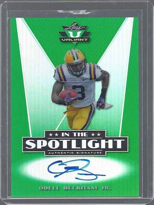 ODELL BECKHAM JR 2014 LEAF VALIANT IN THE SPOTLIGHT GREEN ON CARD AUTO RC