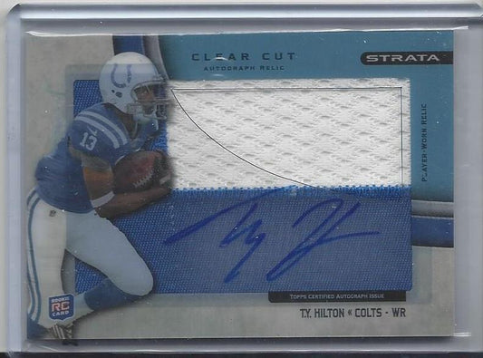 T.Y. HILTON 2012 TOPPS STRATA CLEAR CUT BLUE JUMBO ROOKIE PATCH AUTO RC #D 41/75