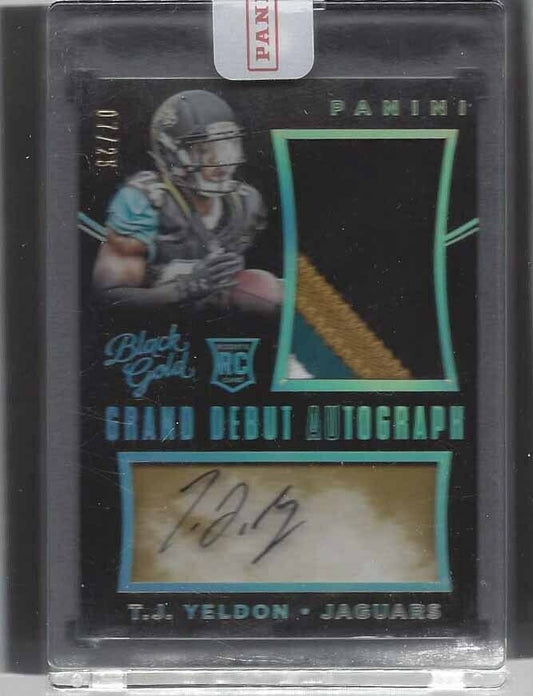 T.J. YELDON 2015 BLACK GOLD GRAND DEBUT RPA 4 COLOR PATCH AUTO RC #D 7/25