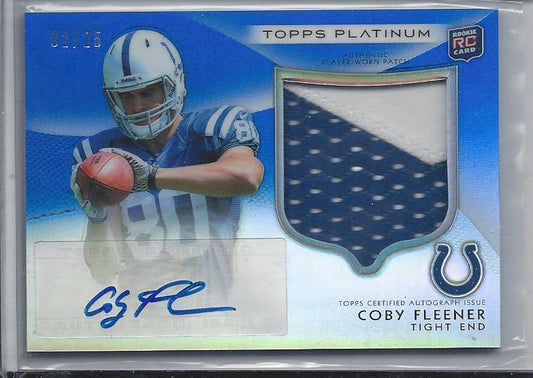 COBY FLEENER 2012 TOPPS PLATINUM RPA BLUE REFRACTOR ROOKIE PATCH AUTO RC #D 2/25