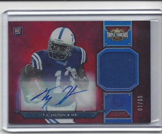 T.Y. HILTON 2012 TOPPS TRIPLE THREADS RED COLTS ROOKIE JERSEY AUTO RC #D 7/99