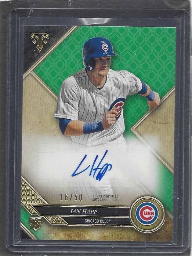 IAN HAPP 2017 TOPPS TRIPLE THREADS GREEN CUBS ROOKIE AUTO RC #D 16/50