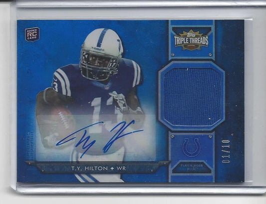 T.Y. HILTON 2012 TOPPS TRIPLE THREADS BLUE COLTS ROOKIE JERSEY AUTO RC #D 1/10