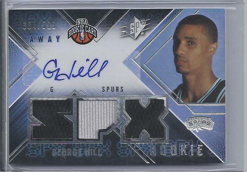 GEORGE HILL 2008-09 SPX AWAY TRIPLE 2 COLOR JERSEY AUTO RC #D 1/599