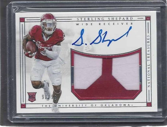 STERLING SHEPHARD 2016 NATIONAL TREASURES 2 COLOR PATCH ON CARD AUTO RC #D 90/99