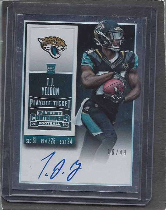 T.J. YELDON 2015 CONTENDERS PLAYOFF TICKET VARIATION ON CARD AUTO RC #D 6/49