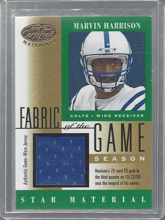 MARVIN HARRISON 2001 LEAF CERTIFIED FABRIC OF THE GAME GREEN JERSEY #D 9/102