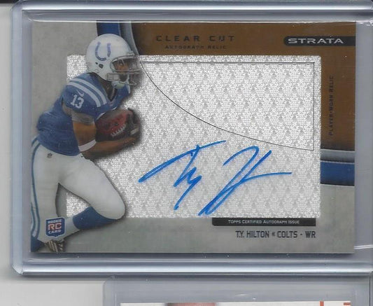 T.Y. HILTON 2012 TOPPS STRATA CLEAR CUT BRONZE JUMBO JERSEY AUTO RC #D 147/150