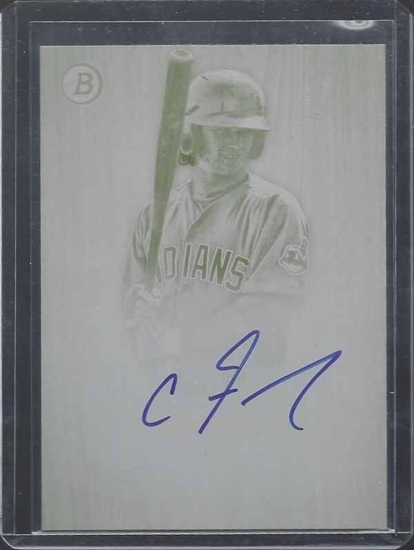 CLINT FRAZIER 2014 BOWMAN INCEPTION YELLOW PRINTING PLATE ON CARD AUTO #D 1/1