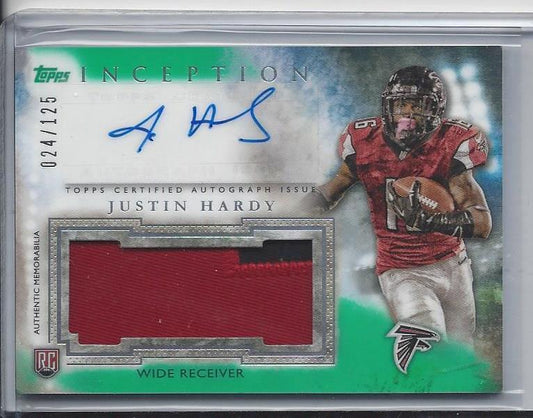 JUSTIN HARDY 2015 TOPPS INCEPTION GREEN RPA FALCONS ROOKIE PATCH AUTO RC #D /125