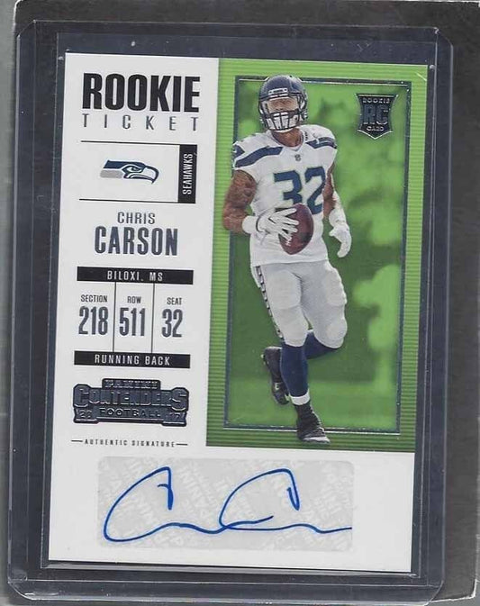 CHRIS CARSON 2017 CONTENDERS ROOKIE TICKET SEAHAWKS AUTO RC #187