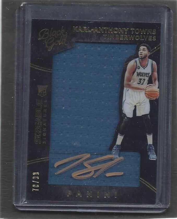 KARL ANTHONY TOWNS 2015-16 BLACK GOLD SIZEABLE SIGS JERSEY ON CARD AUTO RC /99