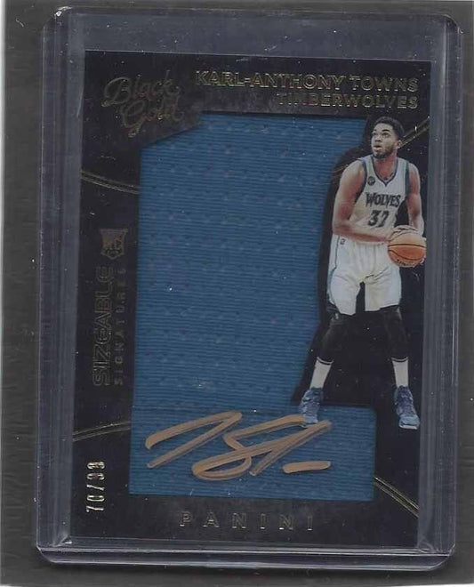 KARL ANTHONY TOWNS 2015-16 BLACK GOLD SIZEABLE SIGS JERSEY ON CARD AUTO RC /99