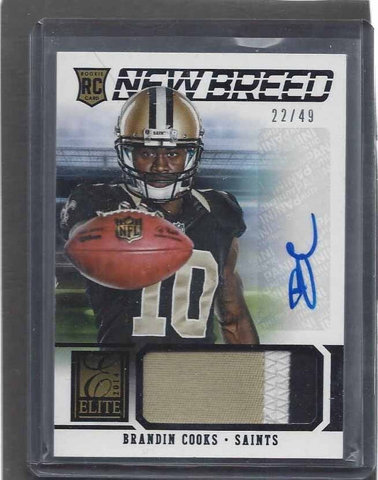 BRANDIN COOKS 2014 ELITE NEW BREED BLACK 3 COLOR ROOKIE PATCH AUTO RC #D 22/49