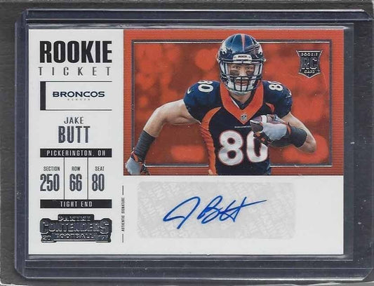 JAKE BUTT 2017 CONTENDERS ROOKIE TICKET BRONCOS HORIZONTAL VARIATION AUTO RC 253