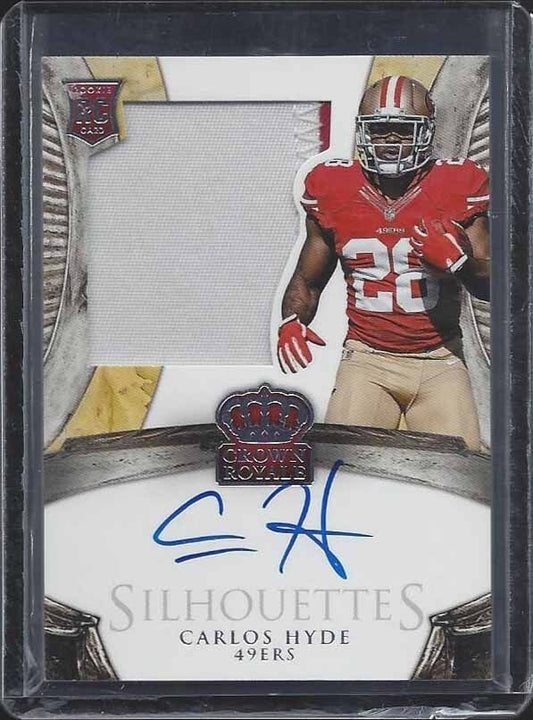 CARLOS HYDE 2014 CROWN ROYALE SILHOUETTE JUMBO PATCH ON CARD AUTO RC #D /199