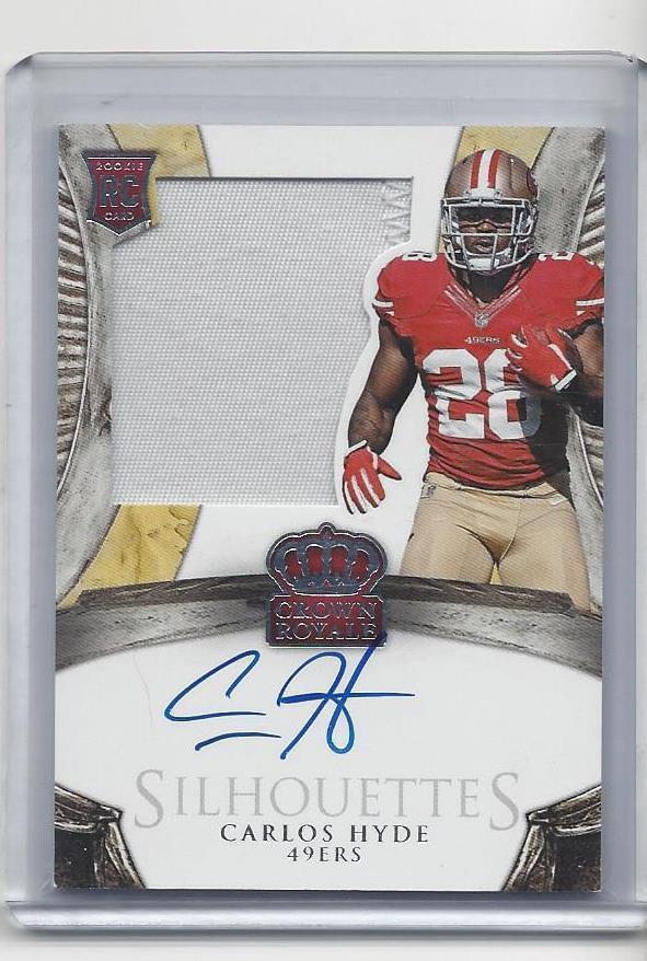 CARLOS HYDE 2014 CROWN ROYALE SILHOUETTE JUMBO PATCH ON CARD AUTO RC #D /199