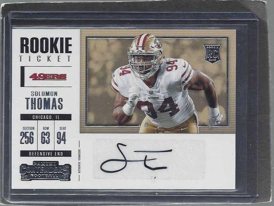 SOLOMON THOMAS 2017 CONTENDERS ROOKIE TICKET HORIZONTAL VARIATION AUTO RC #258