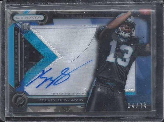 KELVIN BENJAMIN 2014 TOPPS STRATA CLEAR CUT BLUE JUMBO 3CL PATCH AUTO RC #D 4/75