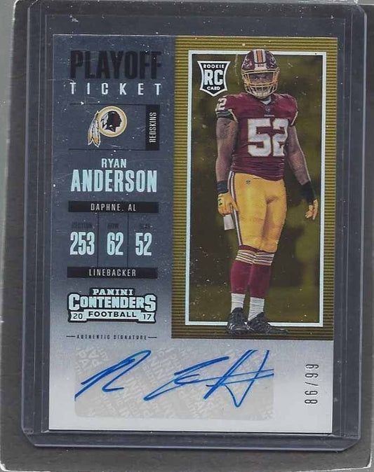 RYAN ANDERSON 2017 CONTENDERS PLAYOFF TICKET REDSKINS AUTO RC #D 86/99