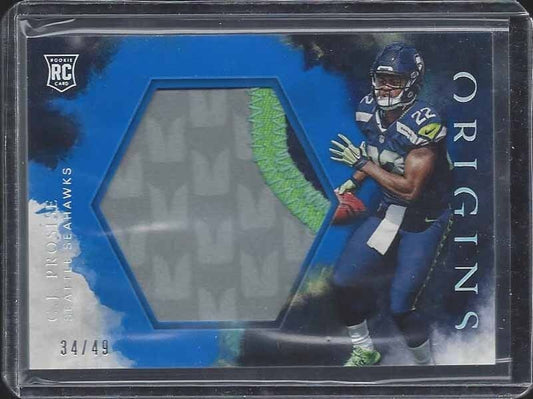 C.J. PROSISE 2016 PANINI ORIGINS BLUE JUMBO 3 COLOR ROOKIE PATCH RC #D 34/49