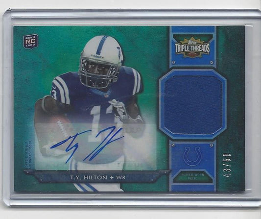 T.Y. HILTON 2012 TOPPS TRIPLE THREADS GREEN COLTS ROOKIE JERSEY AUTO RC #D /50