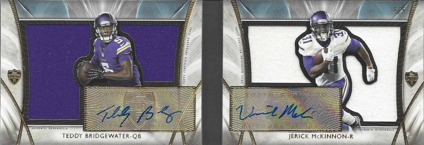 TEDDY BRIDGEWATER JERICK MCKINNON 2014 TOPPS SUPREME DIE CUT JERSEY AUTO RC /5