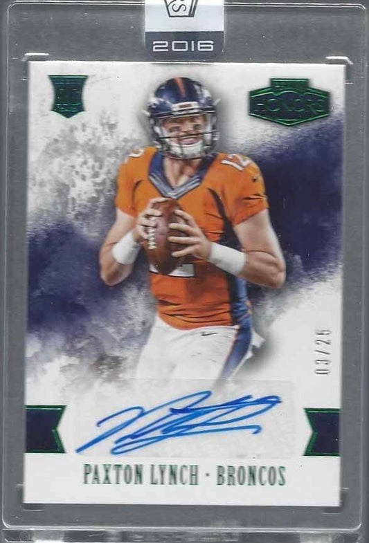 PAXTON LYNCH 2016 PANINI HONORS GREEN ENCASED ROOKIE AUTO RC #D 3/25