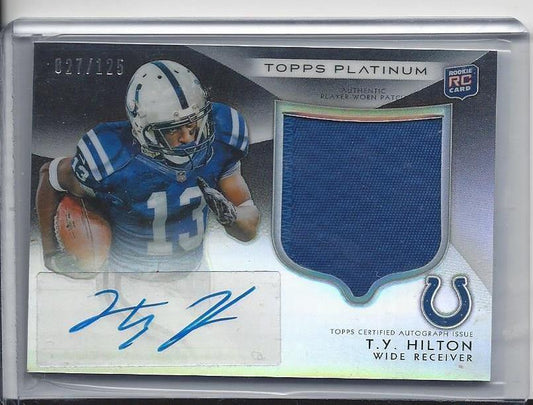 T.Y. HILTON 2012 TOPPS PLATINUM BLACK REFRACTOR RPA ROOKIE PATCH AUTO RC #D /125
