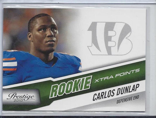 CARLOS DUNLAP 2010 PRESTIGE XTRA POINTS GREEN BENGALS RC #D 18/25