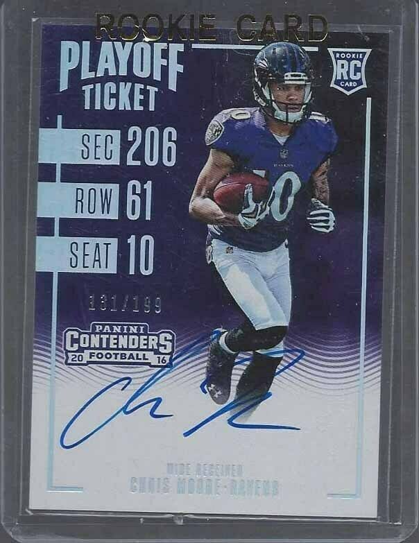 CHRIS MOORE 2016 CONTENDERS PLAYOFF TICKET RAVENS ON CARD AUTO RC #D /199