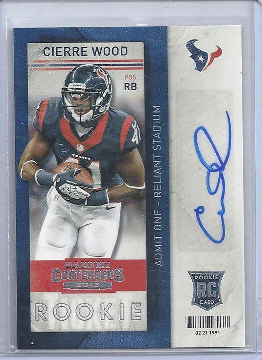 CIERRE WOOD 2013 PANINI CONTENDERS ROOKIE TICKET TEXANS TRUE RC AUTO #121